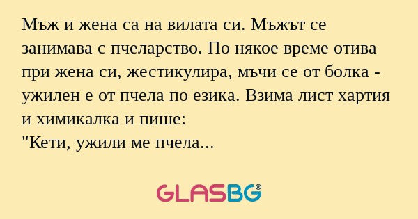 Мъж и жена са на вилата си. Мъжът...