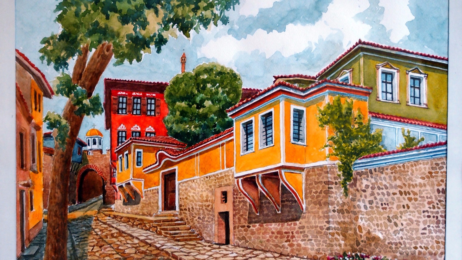 Акварелни рисунки представят старинните къщи на Пловдив