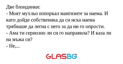 Две блондинки: - Моят мухльо изпоркал...