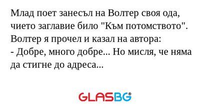 Млад поет занесъл на Волтер своя...